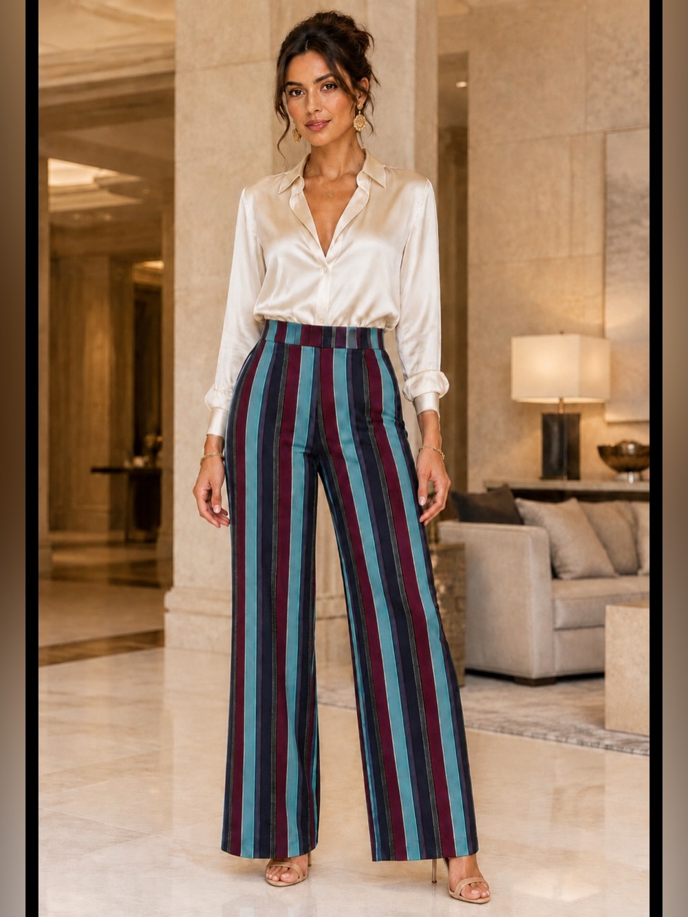 NWT Scotch & Soda Striped High Rise Wide Leg Pants SIZE 25/30. NWT